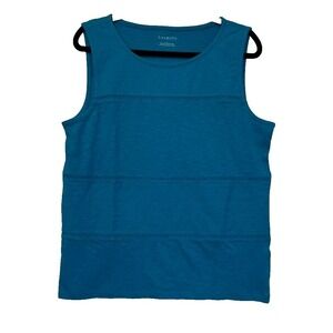 Talbots Turquoise Blue Sleeveless Embroidered 100% Cotton T Shirt Size Large